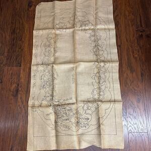 Vintage Floral Stamped Burlap For Rug Making #1880 28x48